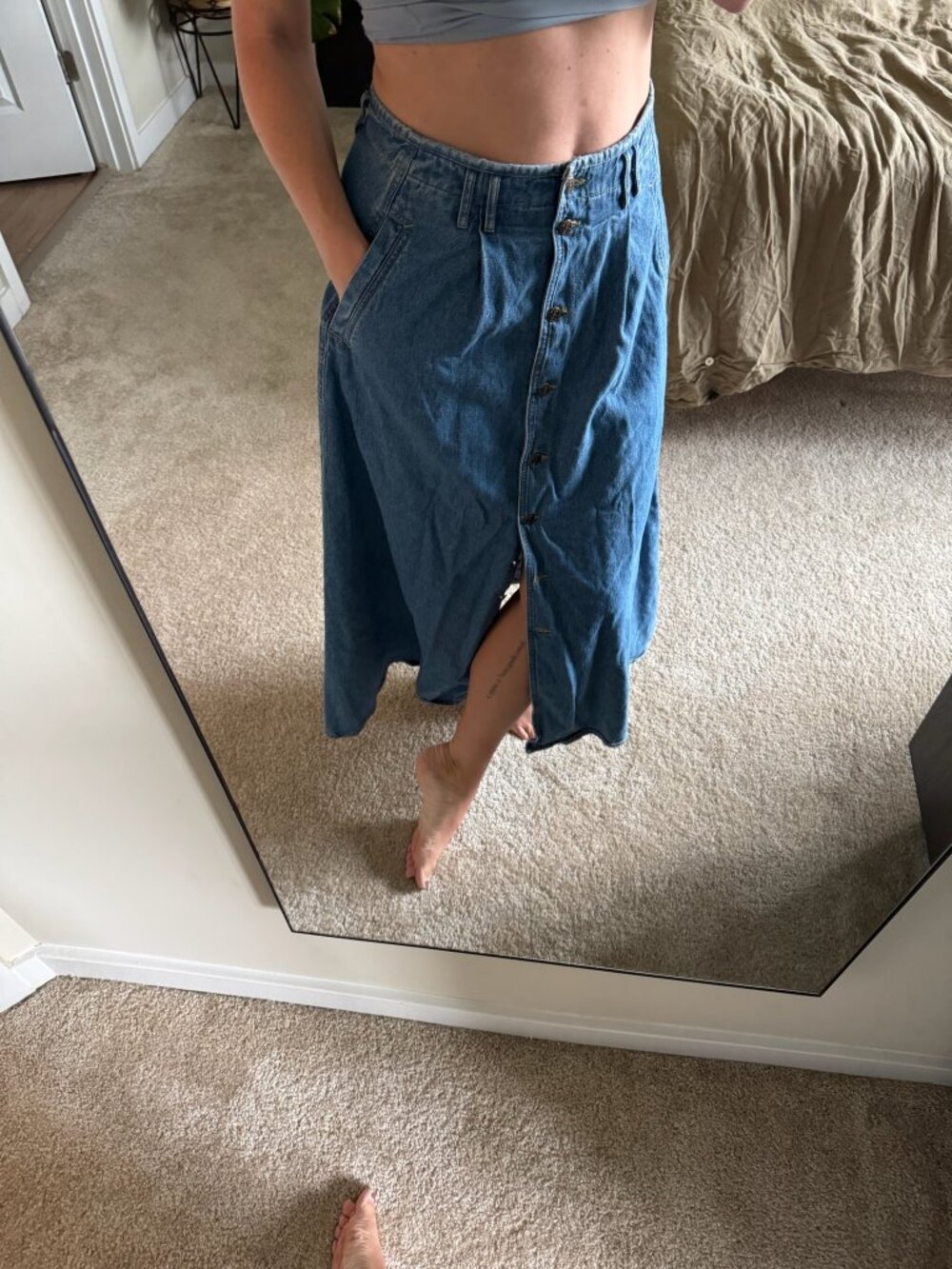 Vintage Liz Claiborne LizWear Denim Maxi Skirt with Button Front and Belt Medium